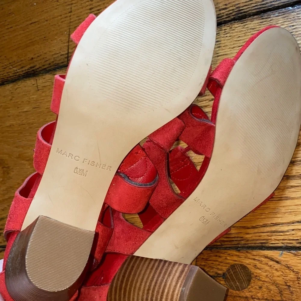 Marc Fisher Red Suede Block Heel Sandals